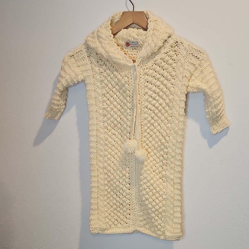 Hand Knit Cozy Cream Vintage Baby Snuggle Sack Hand Made By Joanne Foster W Hood